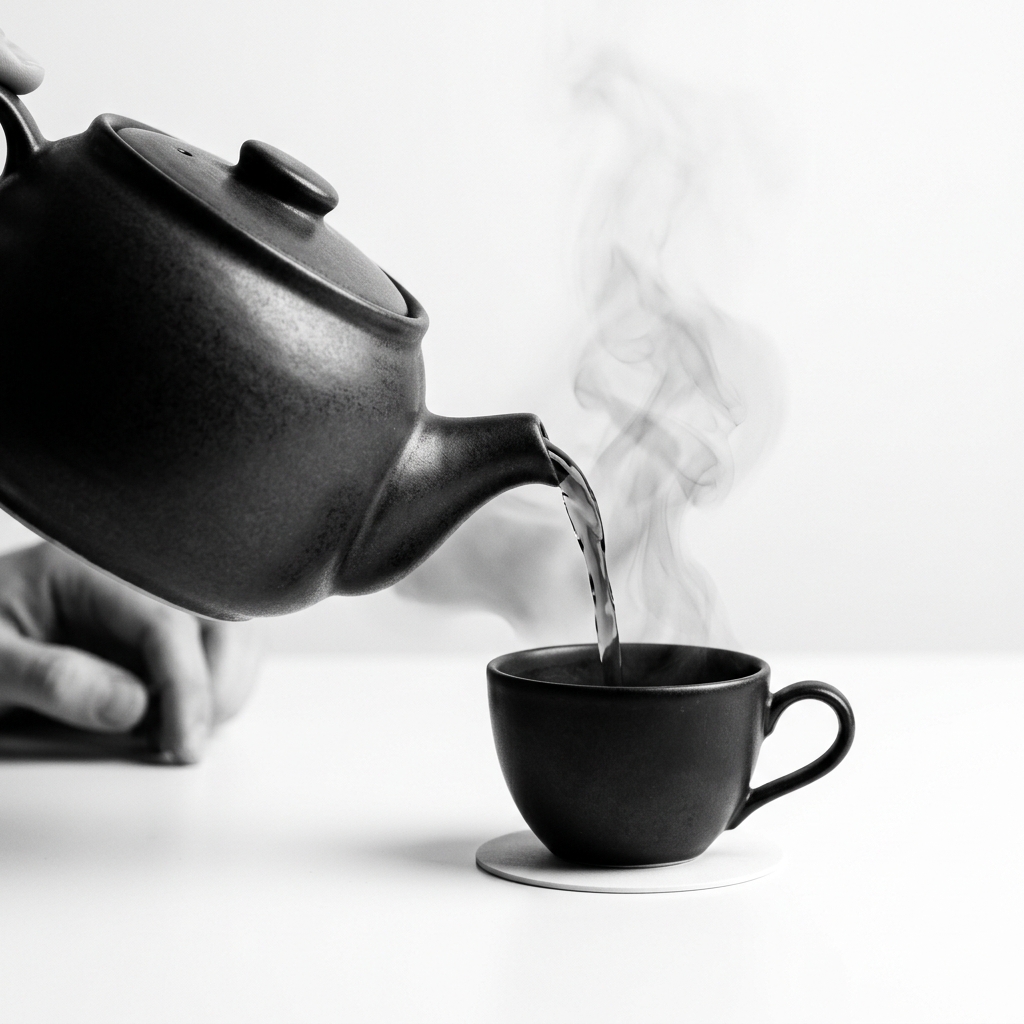 A warm Chinese tea cup with soft steam rising in morning light